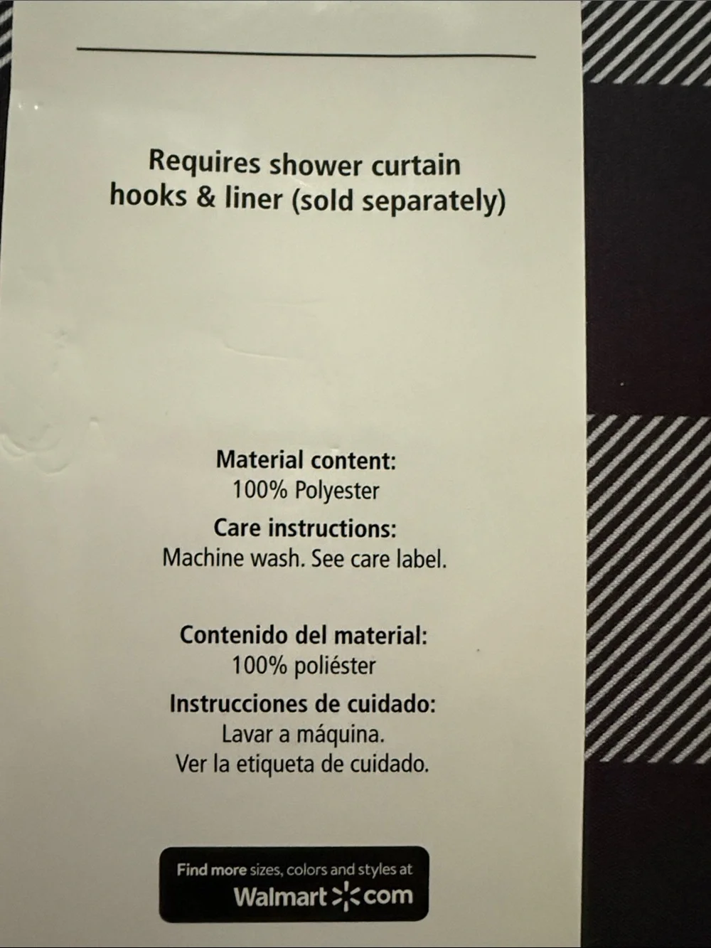 Brand New ~ Mainstays Black & White Buffalo Plaid Fabric Shower Curtain 70” x 72